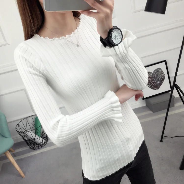 2019 winter sweater women's new head short paragraph Slim Korean version of the thin round neck long sleeve lotu | Женская одежда