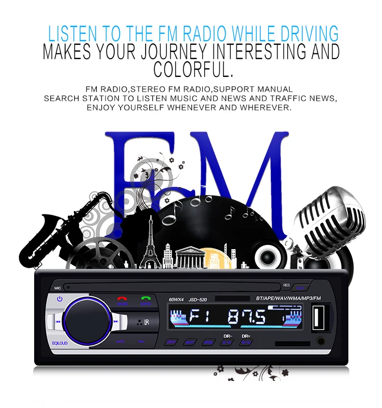 Авторадио автомобиля 1 Din стерео MP3 плеер Bluetooth радио в тире аудио SD USB d Hands free FM Aux