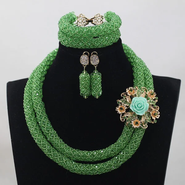 Лимонно-зеленые Африканские бусы ювелирный набор 2 слоя нигерийский Свадебный