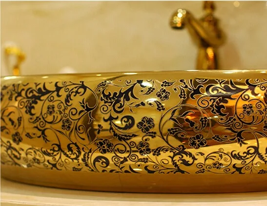 

Oval Bathroom Lavabo Ceramic Counter Top Wash Basin Cloakroom Hand Painted Vessel Sink 5018