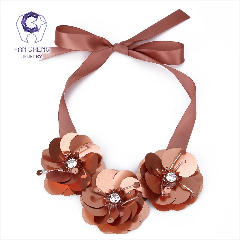 HanCheng новый модный ленточный галстук циркониевый цветок кулон ожерелье-чокер