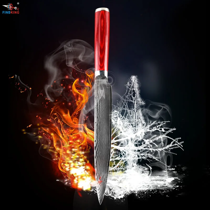 Новый клинок из дамасской стали FINDKING с цветной деревянной ручкой 8 дюймов 71 слоя