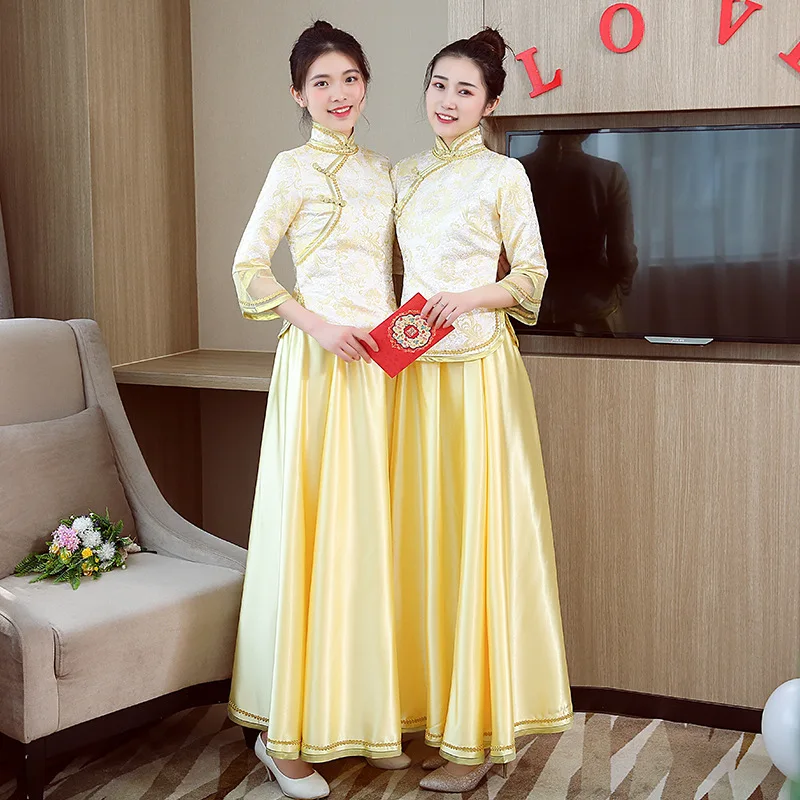 

Винтажное свадебное платье подружки невесты Cheongsam, современное традиционное свадебное платье в китайском стиле, Восточное женское Qipao Vestidos,...