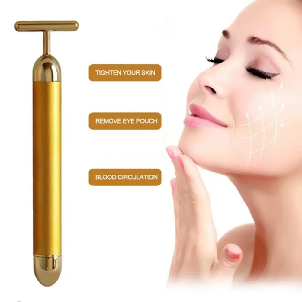 24k Gold Lift Bar ролик вибрации Pro для похудения лица палка красоты лица палка для ухода за кожей энергия Т-образный вибрирующий массажер бар