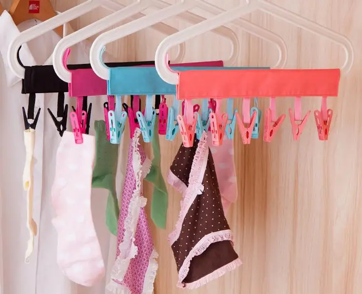 

60pcs Multifunctional Portable Cloth Hanger Drying Rack Foldable Bathroom Rack Travel Clothespin 6 Clip Towel Socks Hanger Clip