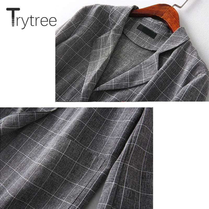 Trytree летний осенний Женский комплект из двух предметов, офисные топы+ шорты, клетчатый Топ, женский костюм, повседневный Женский комплект из 2 предметов, плюс размер