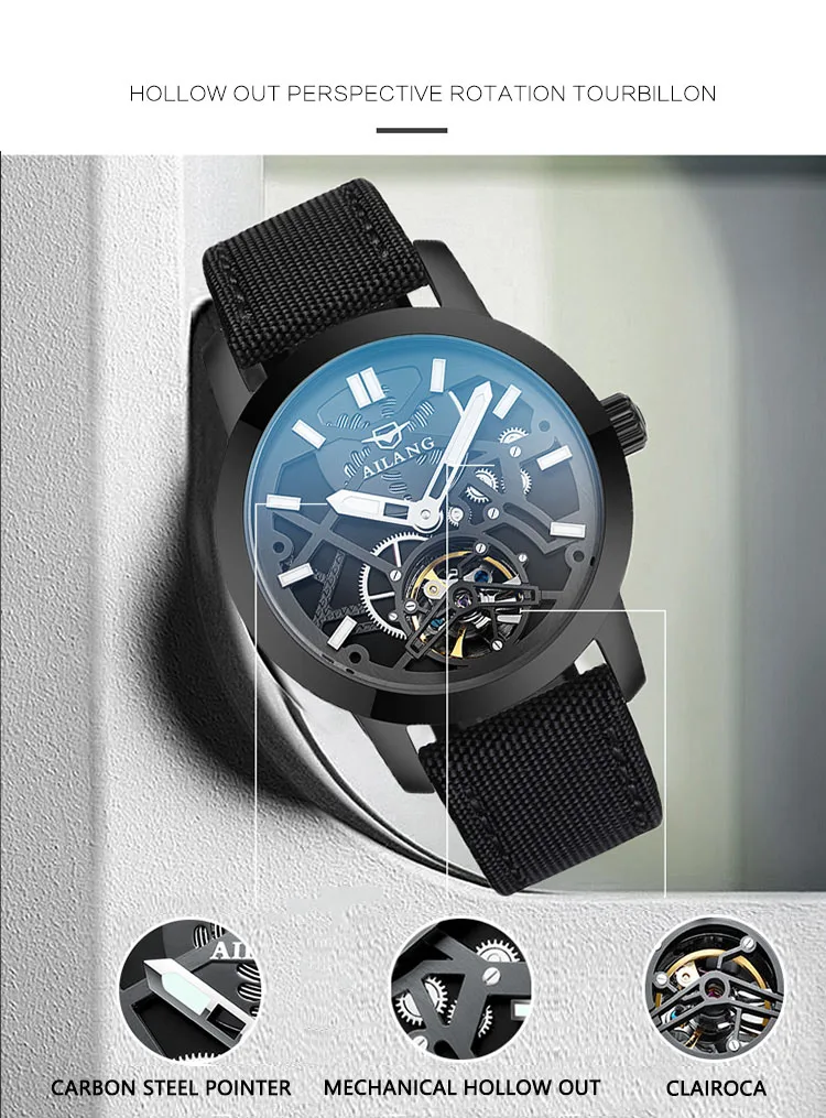 AILANG swim мужские полые автоматические механические часы Tourbillon Модные Бизнес водонепроницаемые 50 м часы Relogio Masculino