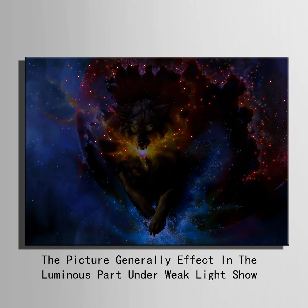 Растянутый Холст принты фантастические волк светодиодный мигает оптического