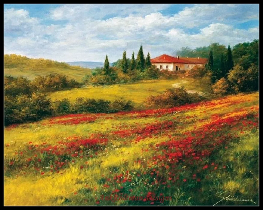 

Embroidery Counted Cross Stitch Kits Needlework - Crafts 14 ct DMC Color DIY Arts Handmade Decor - Landscape with Poppies I