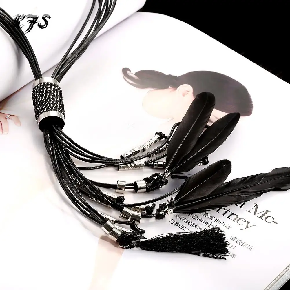 Европа знаменитый бренд преувеличены ретро перо бахромой Длинный свитер цепи