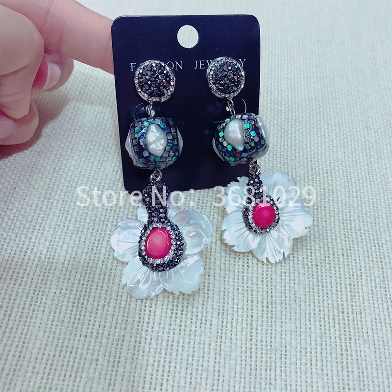 2018 fashion new personality earring national style set  drop shape flower shell pearl earring female