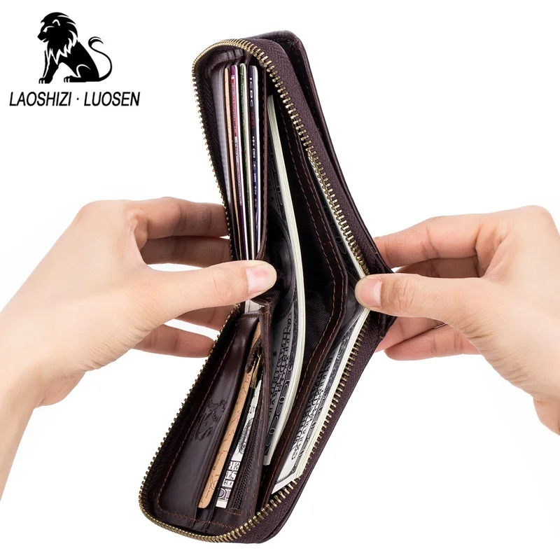 LAOSHIZI LUOSEN мужские кошельки из натуральной коровьей кожи RFID Блокировка