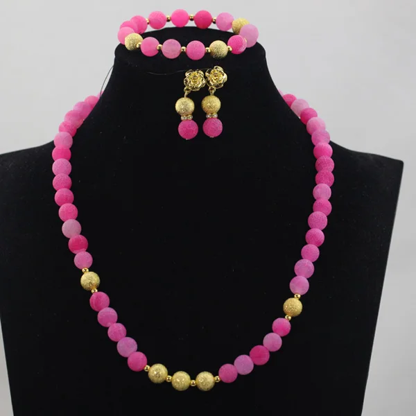 Женский кружевной комплект ювелирных изделий ABL833 1 слой розовый бисер|necklace