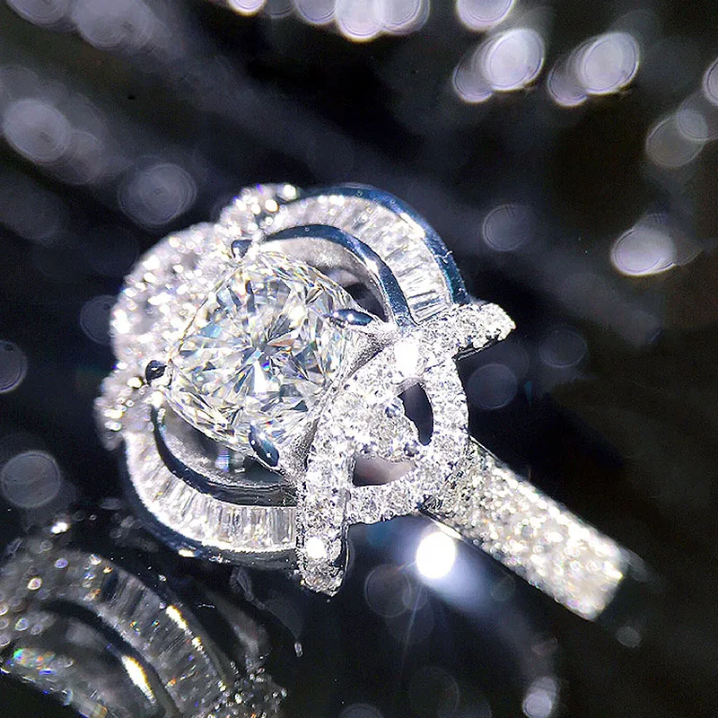 Женское кольцо однотонное 18 К белое золото центр 1ct 6 мм | Украшения и аксессуары