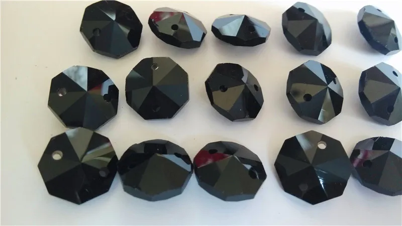 

500Pcs 14MM Black Glass Crystal Octagon Beads In 2 Holes Freeshipping