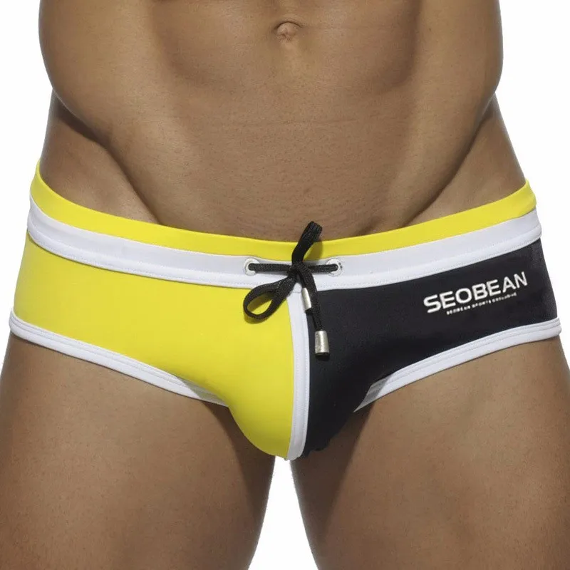 Спортивная Мужская одежда для плавания, нейлоновые плавки с низкой посадкой размера плюс, пляжная одежда для геев, Мужская одежда для плавания Maillot De Bain Homme - Цвет: yellow