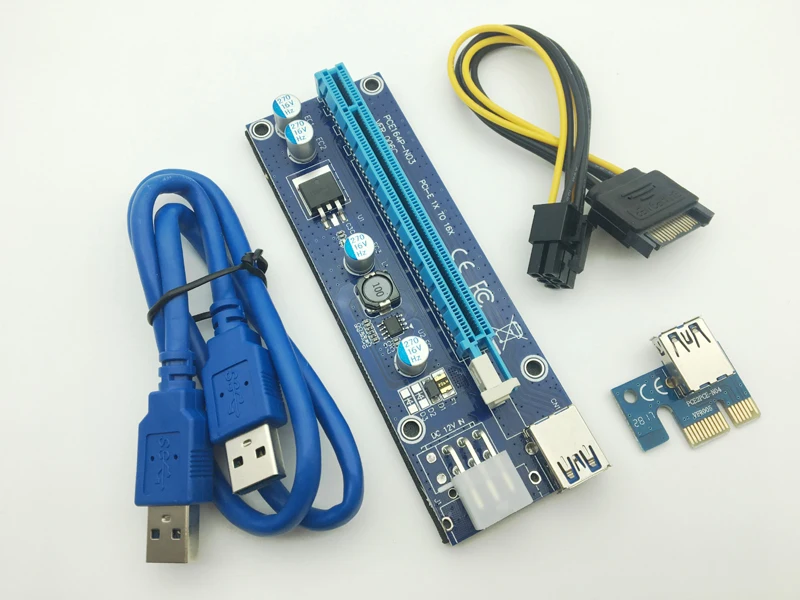 006C PCIe PCI E Express Riser Card 1x к 16x USB 3 0 кабель адаптер SATA 6Pin IDE Molex 6 pin для майнинга