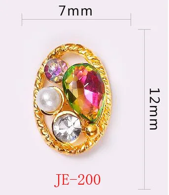 JE200-10pcs Новинка, 10 шт., блестящие ногти, амулеты, ювелирные аксессуары, овальные блестящие металлические драгоценные камни, ювелирные изделия, 3D украшения для ногтей, стразы JE2000 - Цвет: JE200-10pcs