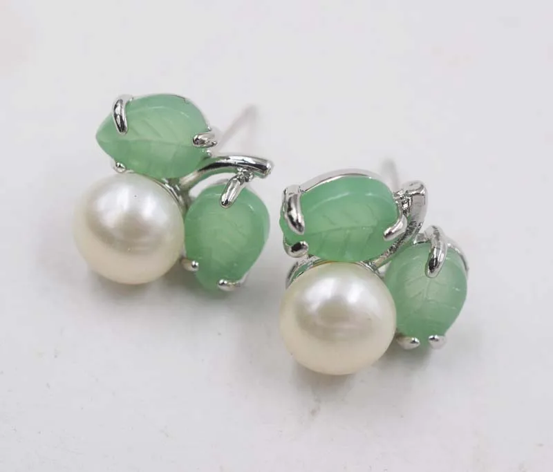 white pearl Одна пара белый/черный/розовый/фиолетовый пресноводный жемчуг серьги монета зеленый нефритовый цветок 6-7 мм FPPJ бусины природа - Цвет камня: white pearl