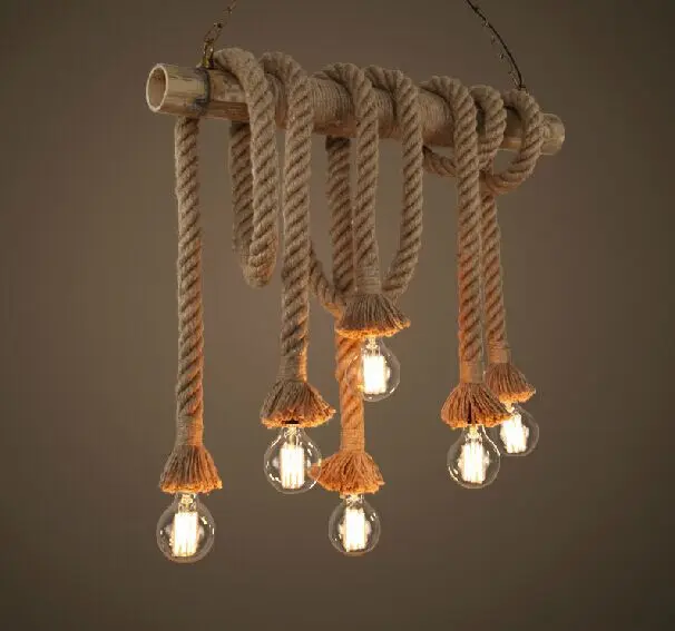 

Retro Double Heads Rope Pendant Lights Loft Vintage Lamp Restaurant Bedroom Diningroom Pendant Lamp Hand Knitted Hemp Rope Light