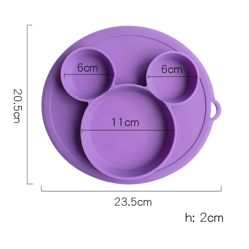 Purple Plate A Детская безопасная силиконовая обеденная тарелка без бисфенола, цельная детская посуда на присоске, тренировочная посуда для малышей, милая мультяшная детская миска для кормления - Цвет: Purple Plate A
