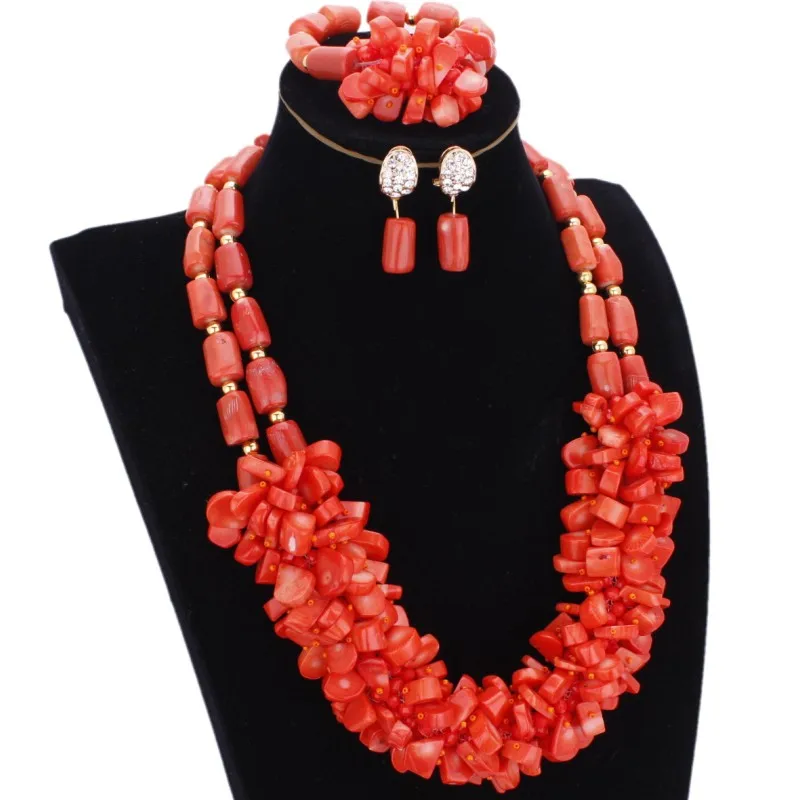 

DUDO JEWELRY Coral Traditional African Beads Necklace Earrings Jewelry Sets For Women Free Shipping 2019 New Jewellery Dubai Set