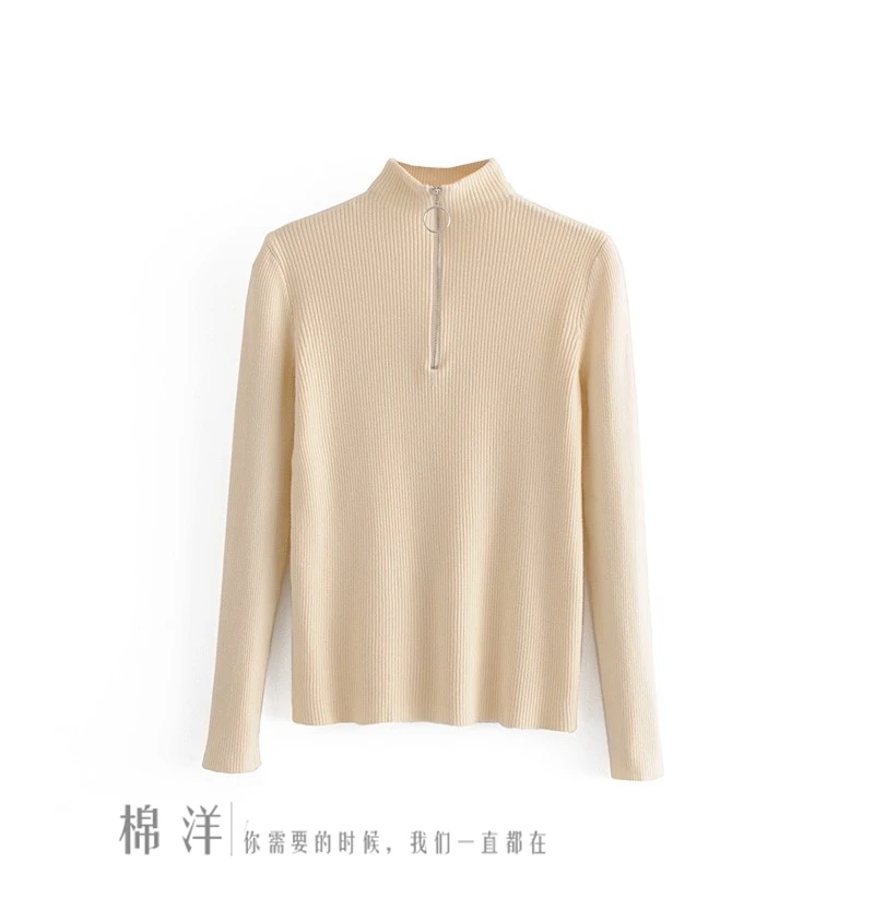 Ретро 2018 осень и зима на молнии с круглым вырезом корейский свитер однотонный