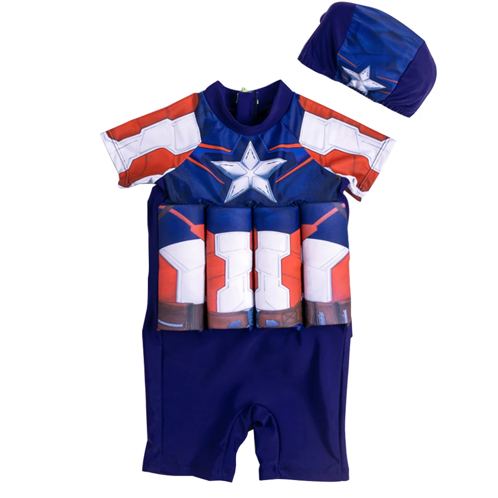 2904 Captain America Детское нижнее белье с рисунком Человека-паука; Плавание, платье без рукавов, съемный плавучести купальный костюм-поплавок Плавание ming Кепки/шапка до колена, с длинными рукавами, костюм Плавание урок поплавок костюм - Цвет: 2904 Captain America