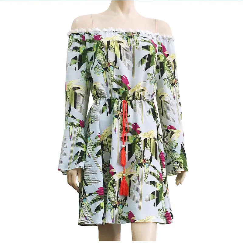 Летнее платье бохо стиль Femme Robe Европейский Американский печатных рукав клеш с