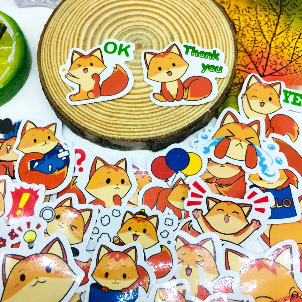 40 шт. желтая маленькая лиса Картонная наклейка водонепроницаемая для книг, ноутбука, мотоцикла, скейтборда, багажа, гитары, мебели, декорации и игрушек.
