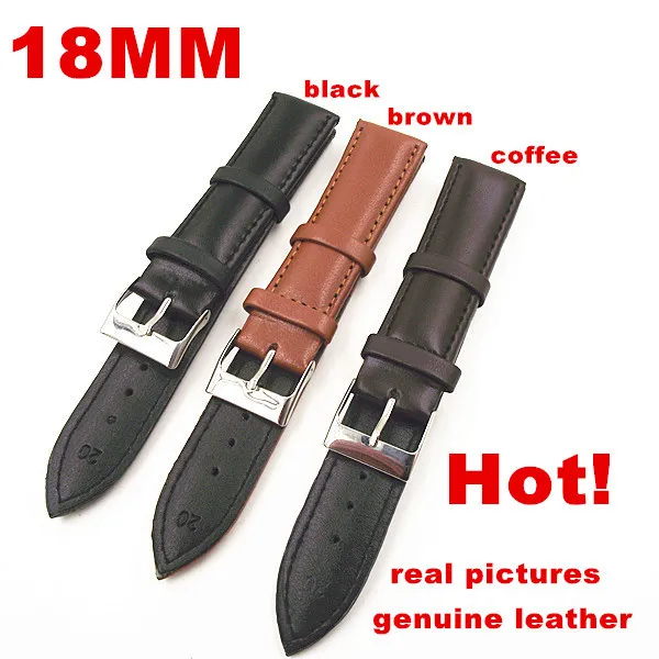 Wholesale High quality 50PCS/lot 18MM genuine leather watch band watch strap watch parts-black ,brown,coffee color -0201109