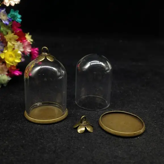 bronze 5 petal cap 3 шт. 25*18 мм трубка-колокольчик сосуд стакан круглый пузырь стеклянный флакон кулон с классическим лотком крышка стеклянная Желая бутылка крышка купольное ожерелье - Цвет: bronze 5 petal cap
