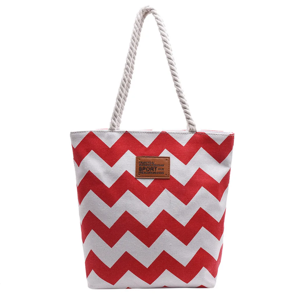 F New Casual Women Striped Large Capacity Tote Canvas Shoulder Bag Shopping Bag Beach Bags Casual Tote Bolsa Feminina#H10 - Цвет: F