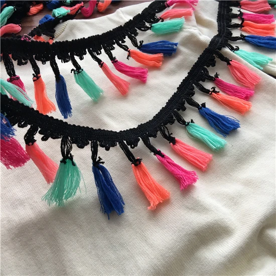 7 5 см этнический стиль цветные кисточки кружева юбка шляпа diy аксессуары