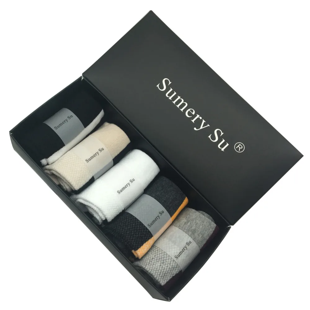 5 пар/партия мужские однотонные носки из чесаного хлопка | Мужская одежда