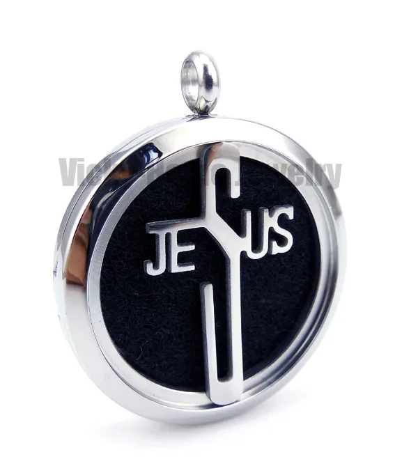 С цепочкой Подарок Круглый Серебряный Иисус (30 мм) эфирный диффузорный медальон с