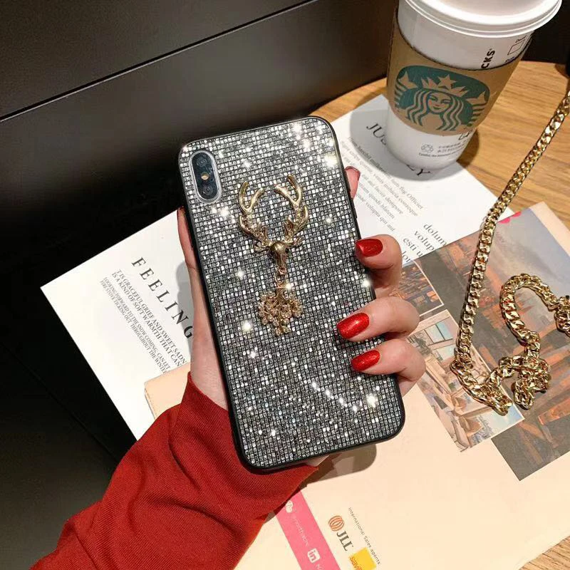 Fashion Brand Sequins Glitter Luxury Deer Golden Red Women Mobile Phone Cases for iPhone 6 6s 7 8 Plus X XR XS Max Covers Gifts |