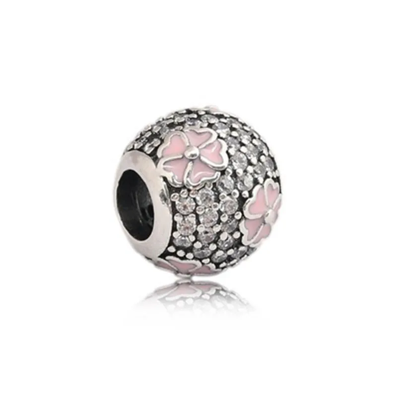 

High Quality 100% Real 925 Silver Pink Primrose Meadow Charm Beads Fit Original Charm Bracelets