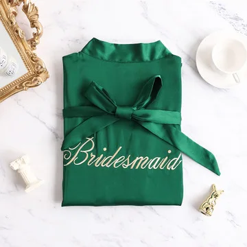 Bridesmaid Green Халат атласный с вышивкой HaloSweet, ночная рубашка для подружки невесты, женский халат, ночная рубашка, домашний костюм, женская пижама - Цвет: Bridesmaid Green