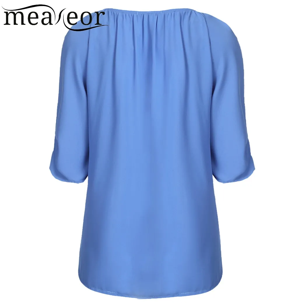 Meaneor модный свернутый рукав три четверти однотонная свободная плиссированная