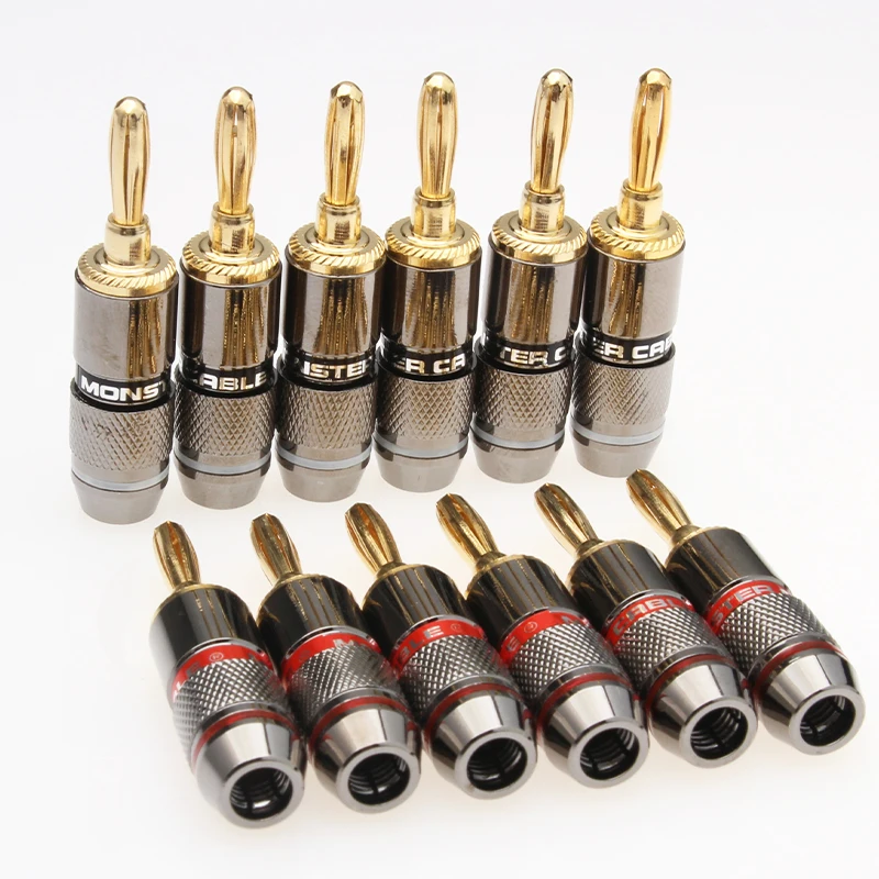 12 шт. Monster Banana Plug 24K позолоченный медный цинковый сплав штекер банана Динамик адаптер Винт для аудио, видео, динамик разъемы