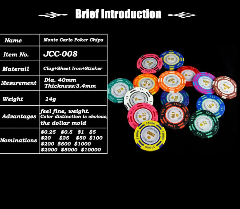 25 шт./лот чипсы Монте Карло для покера в глине 14 г лист железная наклейка казино