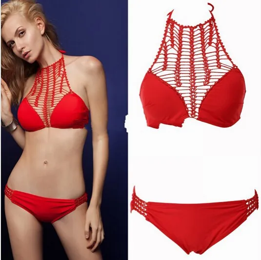 Bather женственная сетчатая прозрачная с бретелькой на шее крючком бикини красный