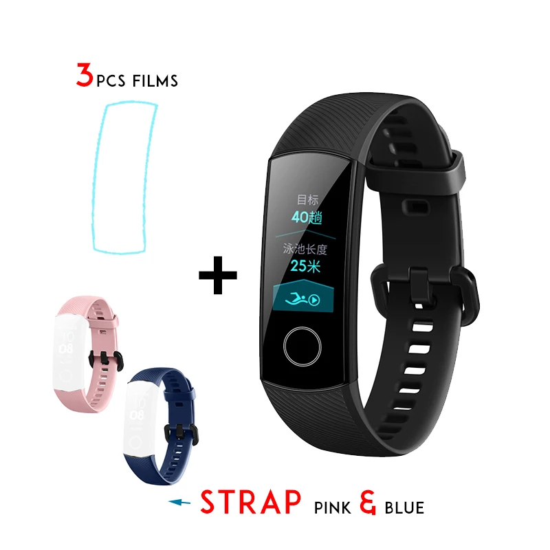 huawei Honor Band 4 Smartband Amoled Полный цвет дисплей сенсорный экран плавание осанка сердечного ритма инфракрасный сенсор вздремнуть сна - Цвет: Black n pink n blue