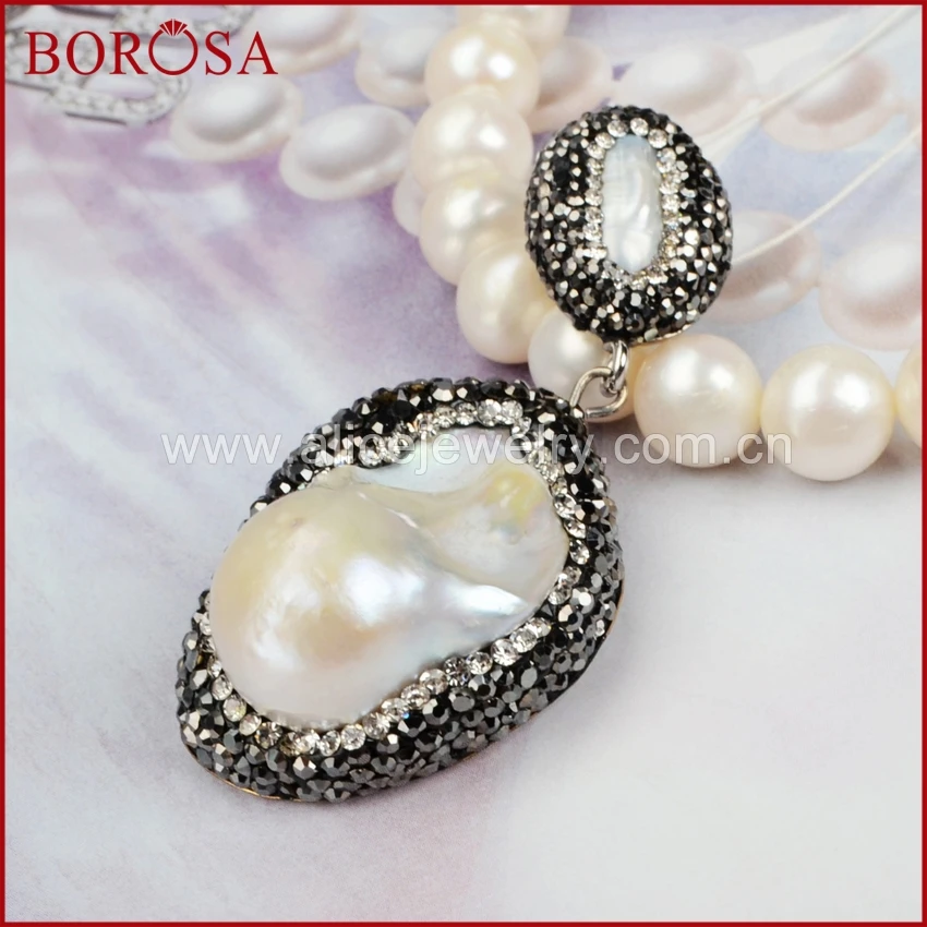 Женский кулон BOROSA с двойным натуральным жемчугом украшенный кристаллами