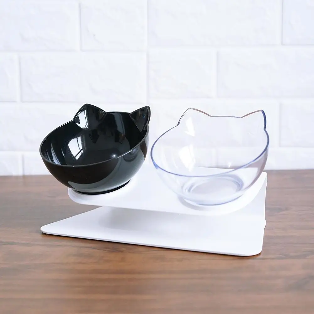 black with white Adeeing двойные миски для домашних животных противоскользящие позвоночника Защитная миска для кормления для кошек и собак - Цвет: black with white