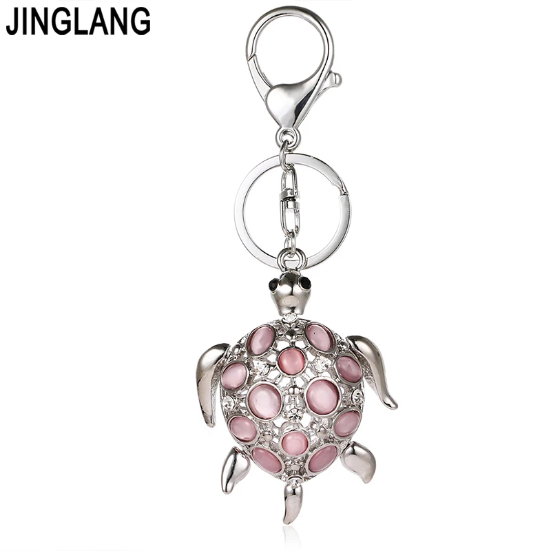 Jinglang Мода серебристый цвет металлический брелок мотаться 3D опал черепаха