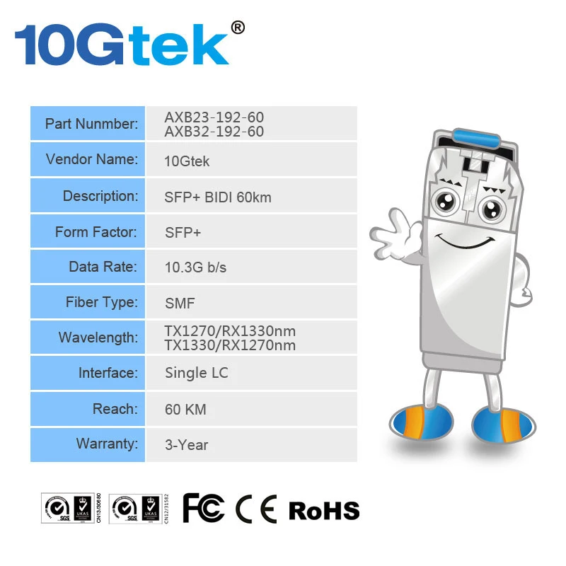 Пара SFP + BIDI модуль разъем LC 60 км TX1270/RX1330nm одномодового 10 Gigabit Ethernet с DDM | Мобильные