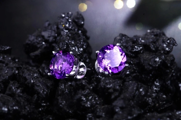 CaiMao 184 золото 2.38ct натуральное Помолвочное кольцо с аметистом серьги-гвоздики с камнями Свадебные украшения