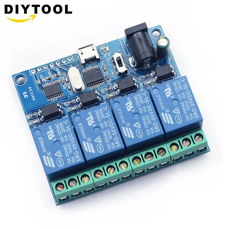 

Micro USB 5V 4 Channel USB Relay Module Smart Switch Serial Port BSG